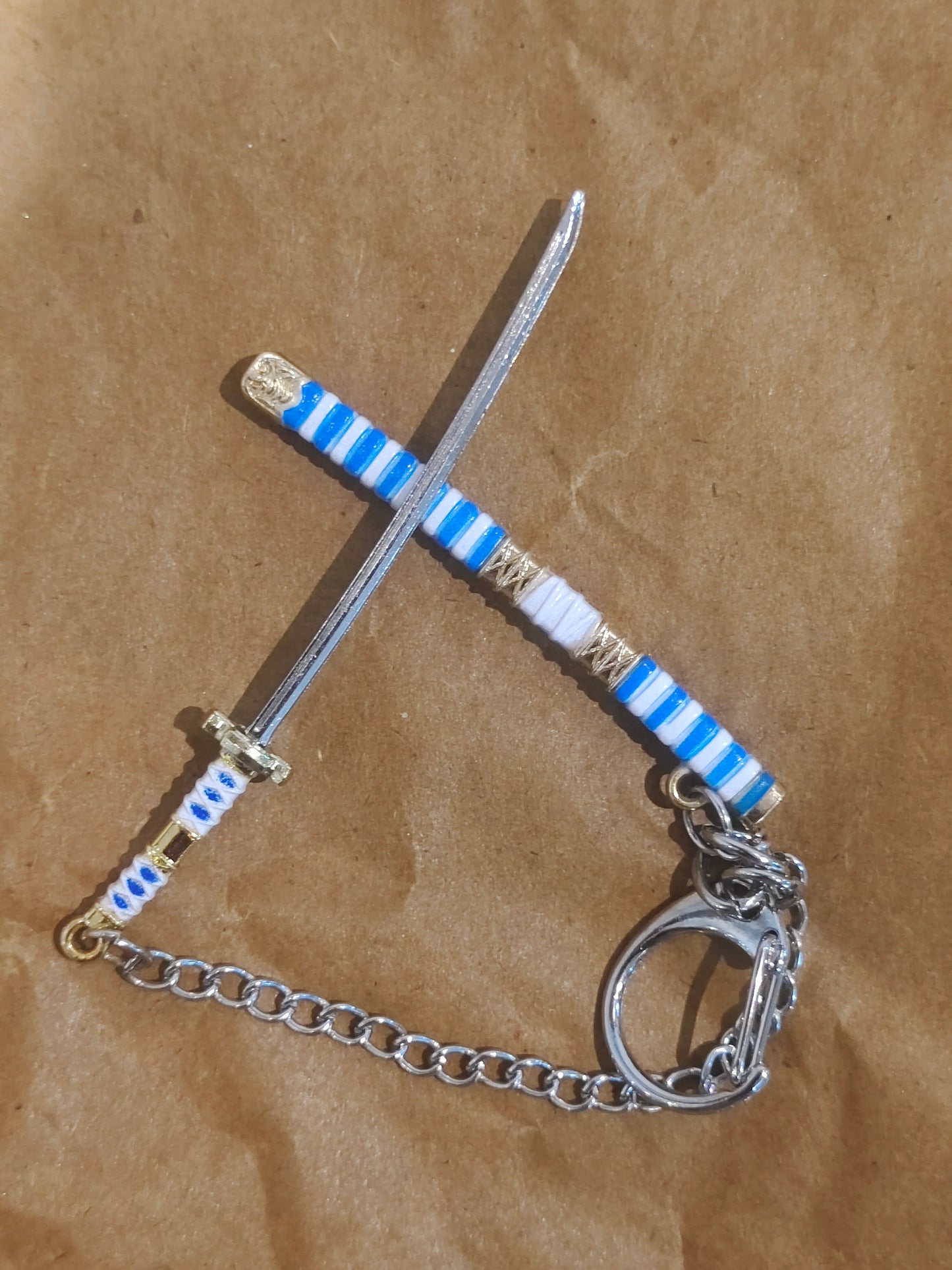 Katana keychain White and Blue